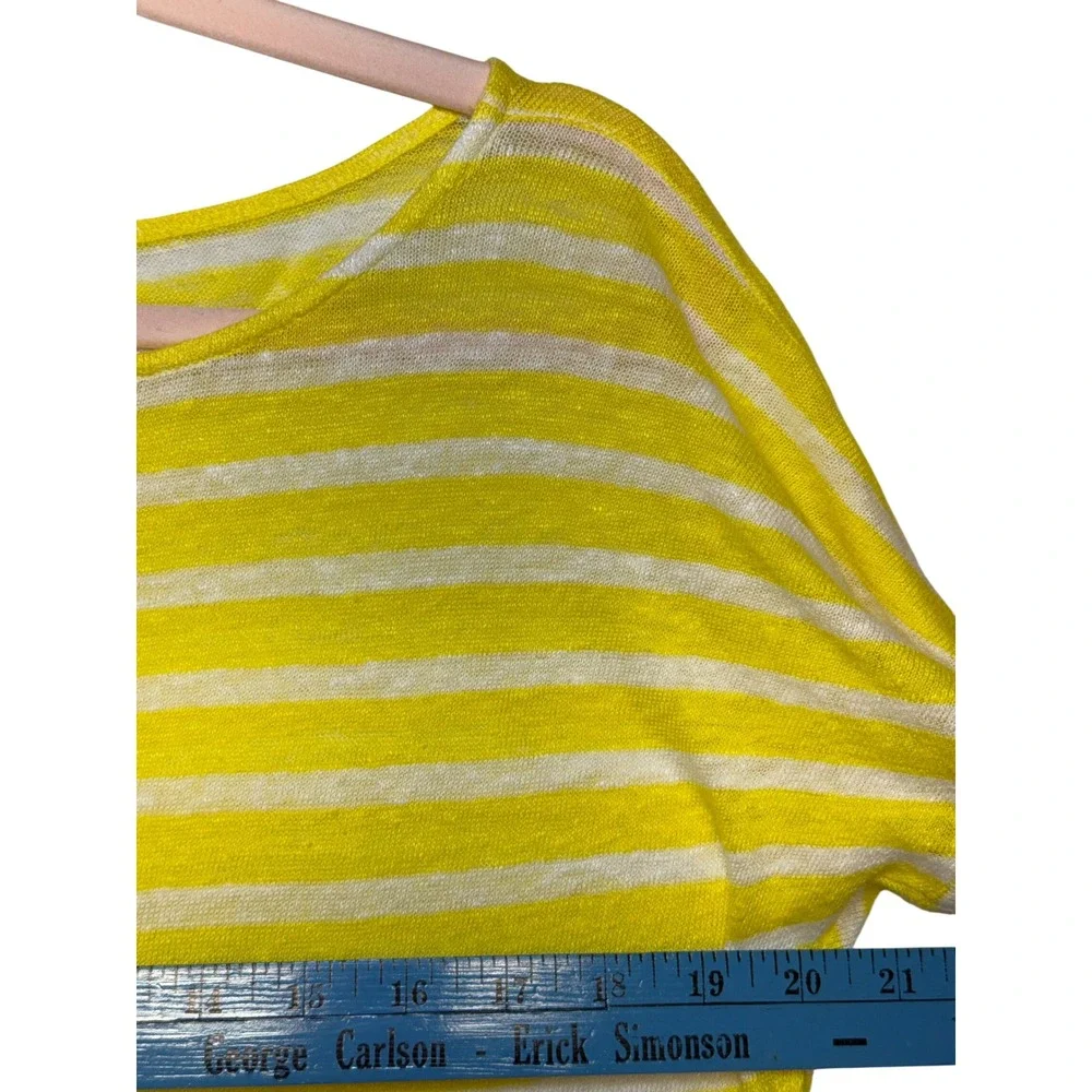 Lauren Ralph Lauren Yellow White Striped 100% Linen‎ Knit Sweater Top Womens L